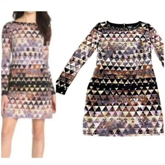 VINCE CAMUTO Multi Geometric Sheath Ponte Dress Woman's Size 10 Excellent very g - Picture 2 of 11